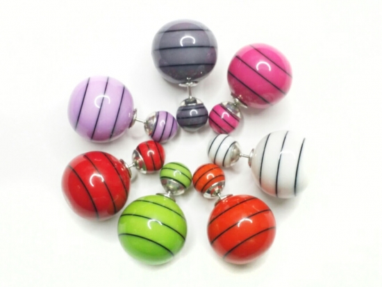 Dünn Gestreifte Doppelkugel-Ohrstecker